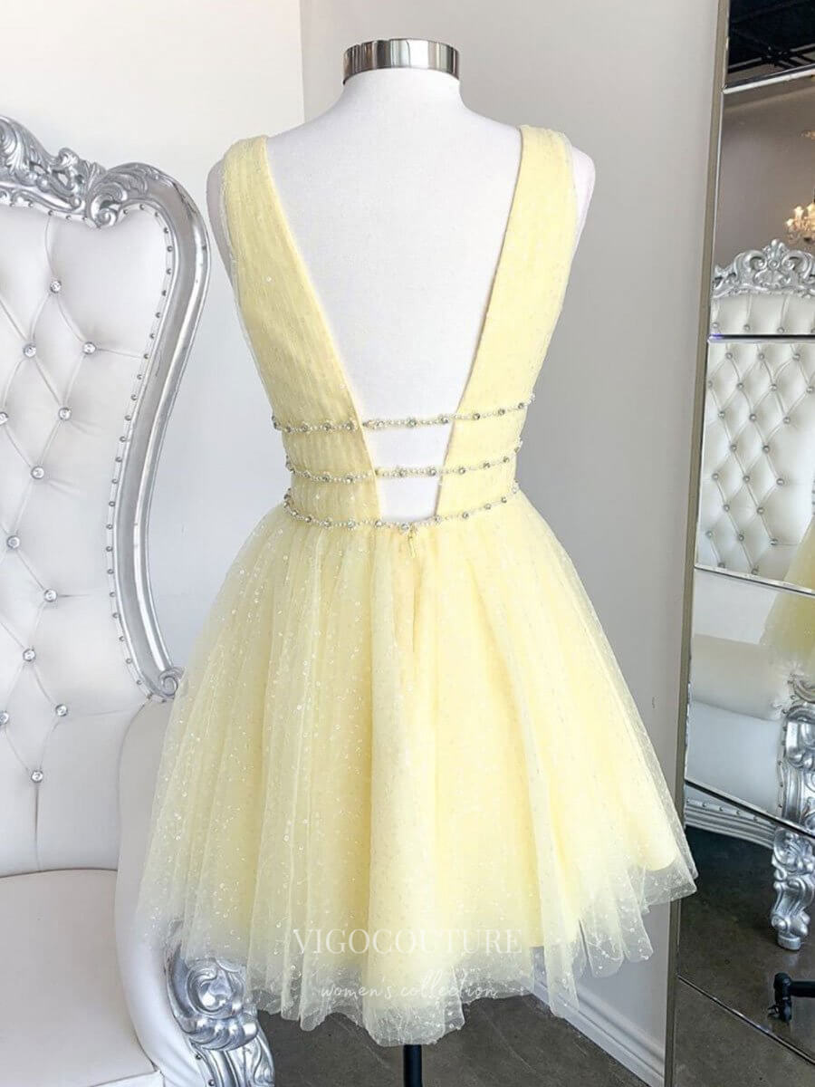 A Line V Neck Short Yellow Prom Dresses, Short V Neck Yellow Formal Homecoming Dresses, US 16 / Custom Color / With Rush+$19.99 A Line V Neck Short Yellow Prom Dresses, Short V Neck Yellow Formal Homecoming Dresses, US 16 / Custom Color / With Rush+$19.99