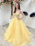 Prom Dress 2025 Yellow Lace Applique Prom Dresses Spaghetti Strap Evening Dress 21767-unique elegant Prom Dresses-Yellow-US2-vigocouture