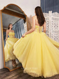 Prom Dress 2025 Yellow Lace Applique Prom Dresses Strapless Evening Dress 21763-unique elegant Prom Dresses-Yellow-US2-vigocouture