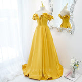 Prom Dress 2025 Yellow Off the Shoulder Prom Dresses with Smooth Satin 20518-unique elegant Prom Dresses-Yellow-US0-vigocouture