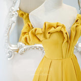 Prom Dress 2025 Yellow Off the Shoulder Prom Dresses with Smooth Satin 20518-unique elegant Prom Dresses-Yellow-US0-vigocouture