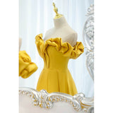 Prom Dress 2025 Yellow Off the Shoulder Prom Dresses with Smooth Satin 20518-unique elegant Prom Dresses-Yellow-US0-vigocouture