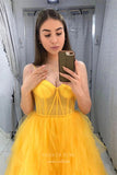 Prom Dress 2025 Yellow Ruffled Tulle Prom Dresses Spaghetti Strap Formal Gown 21912-unique elegant Prom Dresses-Yellow-US2-vigocouture