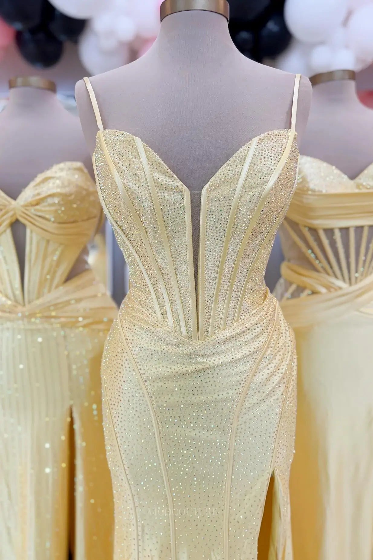 Prom Dresses 2025 to impress Yellow Satin Corset Prom Dress with Rhinestone Bodice, High Slit & Mermaid Skirt – 26083-vigocouture-vigocouture