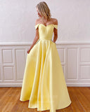 Prom Dress 2025 Yellow Satin Prom Dresses Off the Shoulder Formal Gown 20844-unique elegant Prom Dresses-Yellow-US2-vigocouture