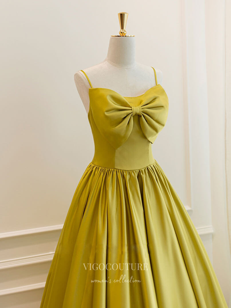 Short Prom Dresses 2025 Yellow Satin Prom Dresses Tea-Length Spaghetti Strap Short Formal Dress 21837-Prom Dresses-vigocouture-vigocouture