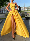 Prom Dress 2025 Yellow Satin Prom Dresses with Slit Strapless Formal Gown 20852-unique elegant Prom Dresses-Yellow-US2-vigocouture