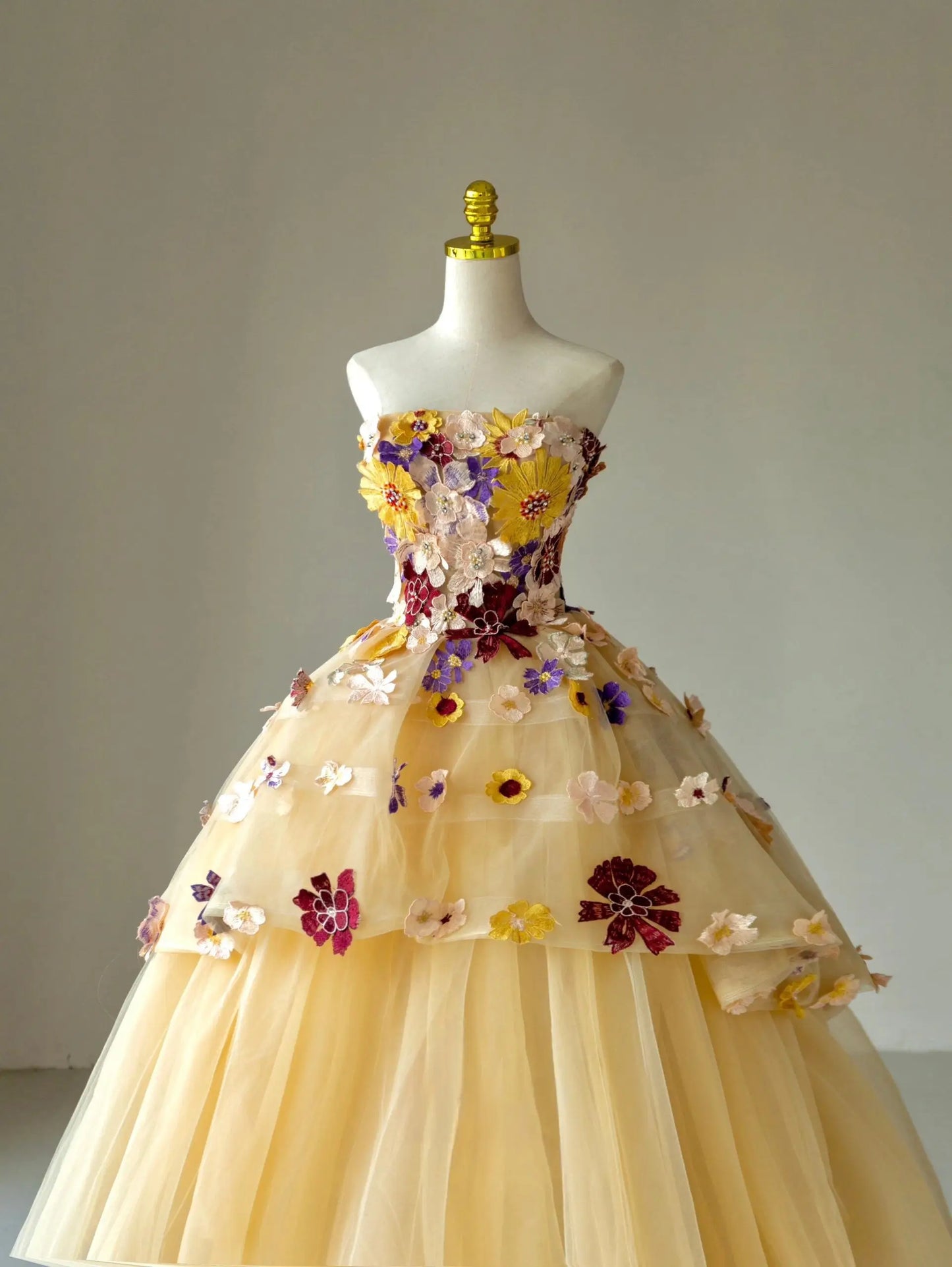 Yellow Strapless Floral Quinceaera Dress Style 25300 vigocouture Yellow Strapless Floral Quinceaera Dress Style 25300 vigocouture