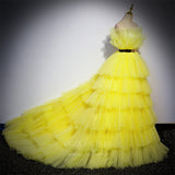 Prom Dress 2025 Yellow Tiered Quinceanera Dresses Spaghetti Strap Sweet 16 Dresses 20907-unique elegant Prom Dresses-Yellow-Custom Size-vigocouture