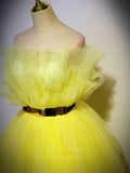 Prom Dress 2025 Yellow Tiered Quinceanera Dresses Spaghetti Strap Sweet 16 Dresses 20907-unique elegant Prom Dresses-Yellow-Custom Size-vigocouture