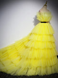 Prom Dress 2025 Yellow Tiered Quinceanera Dresses Spaghetti Strap Sweet 16 Dresses 20907-unique elegant Prom Dresses-Yellow-Custom Size-vigocouture