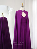 Purple Chiffon Sheath Prom Dresses Cape Sleeve Mother of the Bride Dress 24441-Prom Dresses-vigocouture-Purple-Custom Size-vigocouture