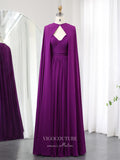 Purple Chiffon Sheath Prom Dresses Cape Sleeve Mother of the Bride Dress 24441-Prom Dresses-vigocouture-Purple-Custom Size-vigocouture