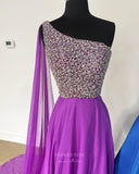 Purple One Shoulder Prom Dresses Beaded Evening Dress 24020-Prom Dresses-vigocouture-Purple-Custom Size-vigocouture