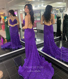 Purple Sequin Mermaid Prom Dresses Spaghetti Strap Evening Dress 22024-Prom Dresses-vigocouture-Purple-US2-vigocouture