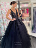 Radiant Lace Applique Tulle Prom Dresses Sheer Bodice V-Neck 24327-Prom Dresses-vigocouture-Black-Custom Size-vigocouture