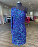 Radiant One Shoulder Hoco Dress Sequin Bodycon Dress hc271-Prom Dresses-vigocouture-Blue-US0-vigocouture
