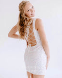 Radiant One Shoulder Hoco Dress Sequin Bodycon Dress hc281-Prom Dresses-vigocouture-White-US0-vigocouture