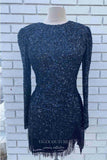 Radiant Sequin Hoco Dress Long Sleeve Bodycon Dress hc288-Prom Dresses-vigocouture-Navy Blue-US0-vigocouture