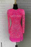 Radiant Sequin Hoco Dress Long Sleeve Bodycon Dress hc288-Prom Dresses-vigocouture-Pink-US0-vigocouture