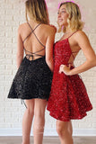 Radiant Sequin Hoco Dress Spaghetti Strap Graduation Dress hc295-Prom Dresses-vigocouture-Black-US0-vigocouture