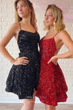 Radiant Sequin Hoco Dress Spaghetti Strap Graduation Dress hc295-Prom Dresses-vigocouture-Black-US0-vigocouture