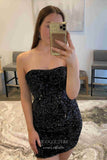 Radiant Sequin Hoco Dress Strapless Bodycon Dress hc291-Prom Dresses-vigocouture-Black-US0-vigocouture
