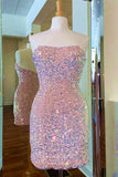 Radiant Sequin Hoco Dress Strapless Bodycon Dress hc291-Prom Dresses-vigocouture-Pink-US0-vigocouture