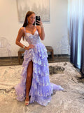 Radiant Sequin Lace Prom Dresses with Slit Ruffled Evening Dress 24051-Prom Dresses-vigocouture-Lavender-Custom Size-vigocouture