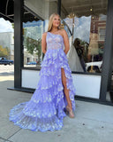 Radiant Sequin Lace Prom Dresses with Slit Ruffled One Shoulder Evening Dress 24055-Prom Dresses-vigocouture-Lavender-Custom Size-vigocouture