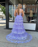 Radiant Sequin Lace Prom Dresses with Slit Ruffled One Shoulder Evening Dress 24055-Prom Dresses-vigocouture-Lavender-Custom Size-vigocouture