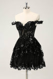 Radiant Sequin Lace Tiered Homecoming Dresses Off the Shoulder Back to School Dress hc405-Prom Dresses-vigocouture-Black-Custom Size-vigocouture