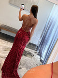 Radiant Sequin Mermaid Prom Dresses with Slit Spaghetti Strap Evening Dress 24042-Prom Dresses-vigocouture-Navy Blue-Custom Size-Spaghetti Strap-vigocouture