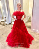 Radiant Strapless Ruffled Prom Dresses Pleated Tiered Formal Gown 24048-Prom Dresses-vigocouture-Red-Custom Size-vigocouture