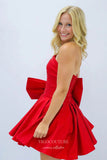 Red Bow-Tie Satin Homecoming Dresses Strapless Ruched Graduation Dress hc461-Prom Dresses-vigocouture-Red-Custom Size-vigocouture