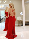 Red Mermaid Sparkly Lace Prom Dresses Spaghetti Strap Evening Dress 24101-Prom Dresses-vigocouture-Red-Custom Size-vigocouture