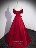 Red Satin Bow Tie Prom Dresses Spaghetti Strap Formal Gown 24421-Prom Dresses-vigocouture-Red-Custom Size-vigocouture