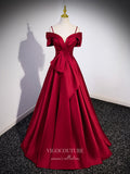 Red Satin Bow Tie Prom Dresses Spaghetti Strap Formal Gown 24421