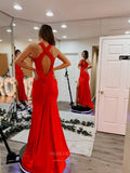 Red Satin Mermaid Cheap Prom Dresses with Slit Halter Cross Back 24086-Prom Dresses-vigocouture-Red-Custom Size-vigocouture