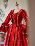 Red Shimmering Ruffled Tiered Vintage Quinceaneras Dress Long Puffed Sleeve Princes Dresses 25048-Prom Dresses-vigocouture-Red-Custom Size-vigocouture