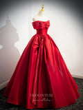 Red Shiny Satin Cheap Prom Dresses Pearl Off the Shoulder Formal Gown 24376-Prom Dresses-vigocouture-Red-Custom Size-vigocouture
