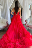 Red Strapless Ruffled Prom Dresses 2024 Beaded Lace Applique Bodice 24233-Prom Dresses-vigocouture-Red-Custom Size-vigocouture