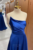 Royal Blue Satin Cheap Prom Dresses 2024 Strapless Pleated Bodice 24269-Prom Dresses-vigocouture-Royal Blue-Custom Size-vigocouture
