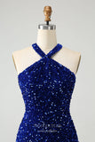 Royal Blue Sequin Homecoming Dresses Tassels Halter Neck Bodycon Dress hc354-Prom Dresses-vigocouture-Royal Blue-Custom Size-vigocouture