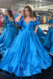 Satin Removable Puffed Sleeve Prom Dresses 2024 with Pockets and Slit 24235-Prom Dresses-vigocouture-Blue-Custom Size-vigocouture