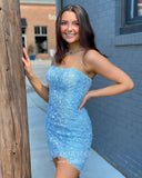 Sexy Lace Applique Hoco Dress Strapless Bodycon Dress hc263-Prom Dresses-vigocouture-Light Blue-US0-vigocouture