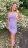 Sexy Lace Applique Homecoming Dress Spaghetti Strap Bodycon Dress hc259-Prom Dresses-vigocouture-Lavender-US0-vigocouture