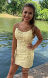 Sexy Lace Applique Homecoming Dress Spaghetti Strap Bodycon Dress hc259-Prom Dresses-vigocouture-Yellow-US0-vigocouture