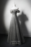 Shimmering Grey Off the Shoulder Prom Dress 22383-Prom Dresses-vigocouture-Grey-Custom Size-vigocouture