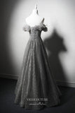 Shimmering Grey Off the Shoulder Prom Dress 22383-Prom Dresses-vigocouture-Grey-Custom Size-vigocouture